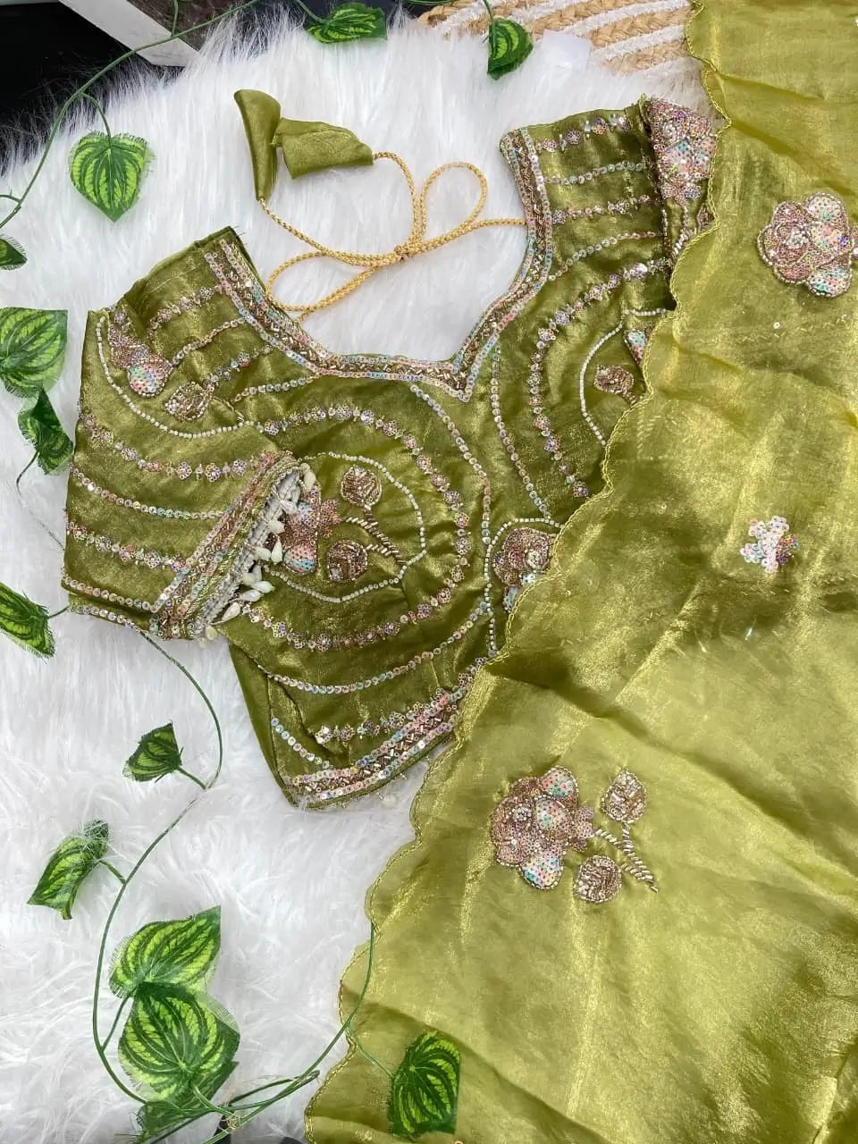 Beaded Floral Butta Saree
