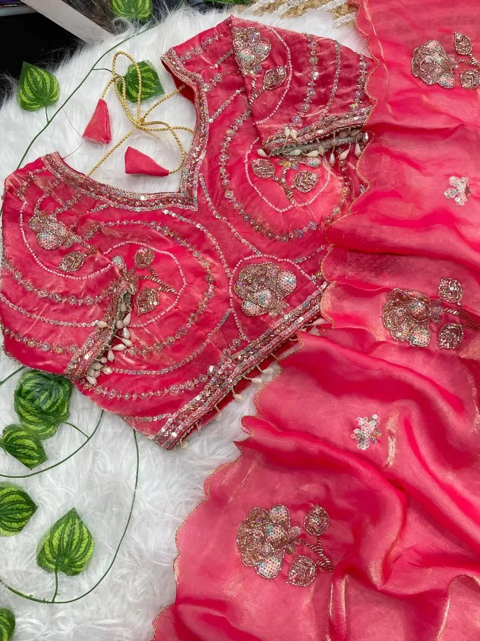 Beaded Floral Butta Saree