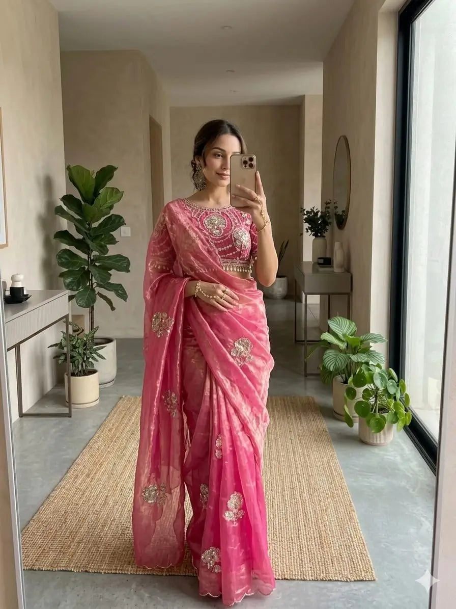 Beaded Floral Butta Saree