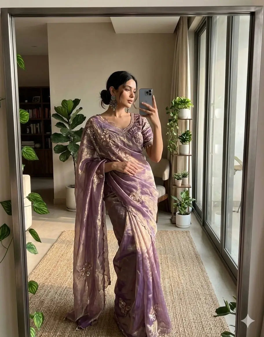 Beaded Floral Butta Saree