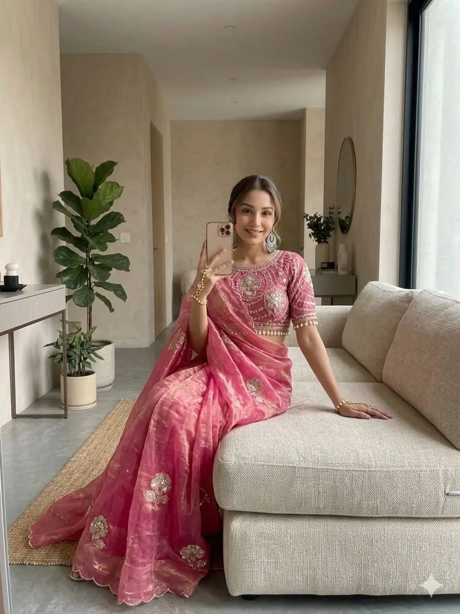 Beaded Floral Butta Saree