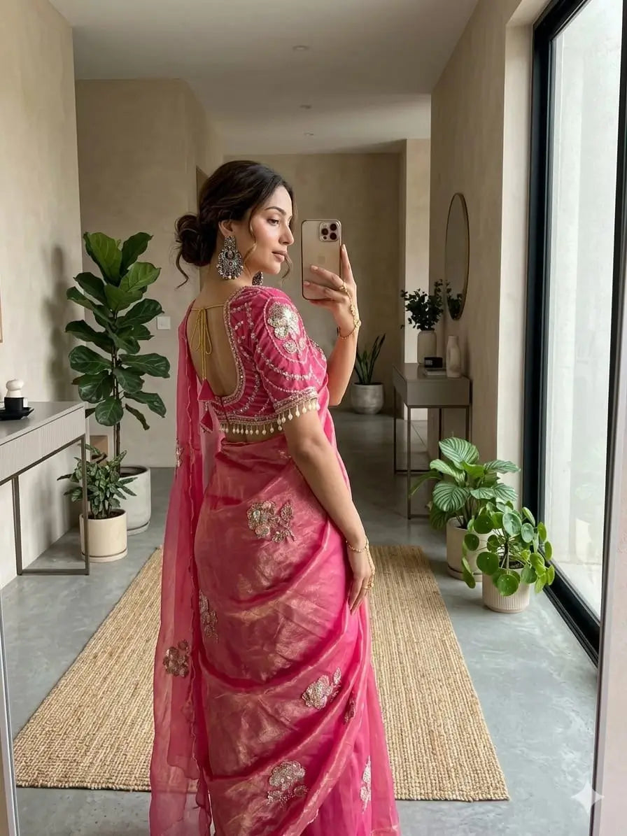 Beaded Floral Butta Saree