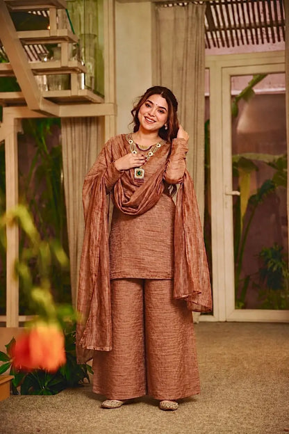Beaded Latkan Crinkle Silk Kurta