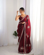Beads Work Space Silk Saree with Matching Blouse