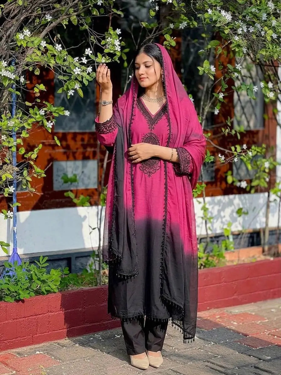 Beautiful Beads work Straight Suit Set for Festive and Family Occasions