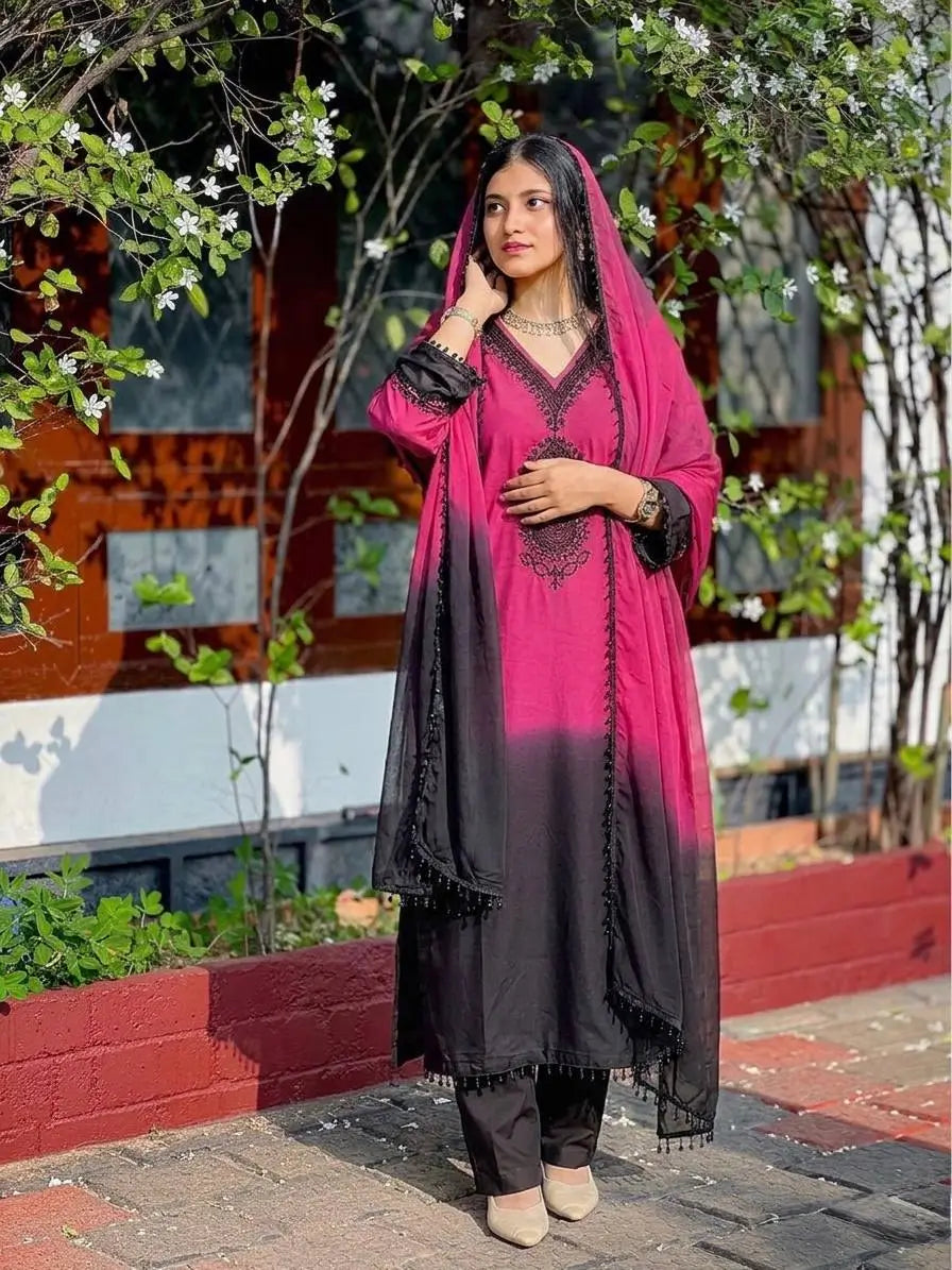 Beautiful Beads work Straight Suit Set for Festive and Family Occasions