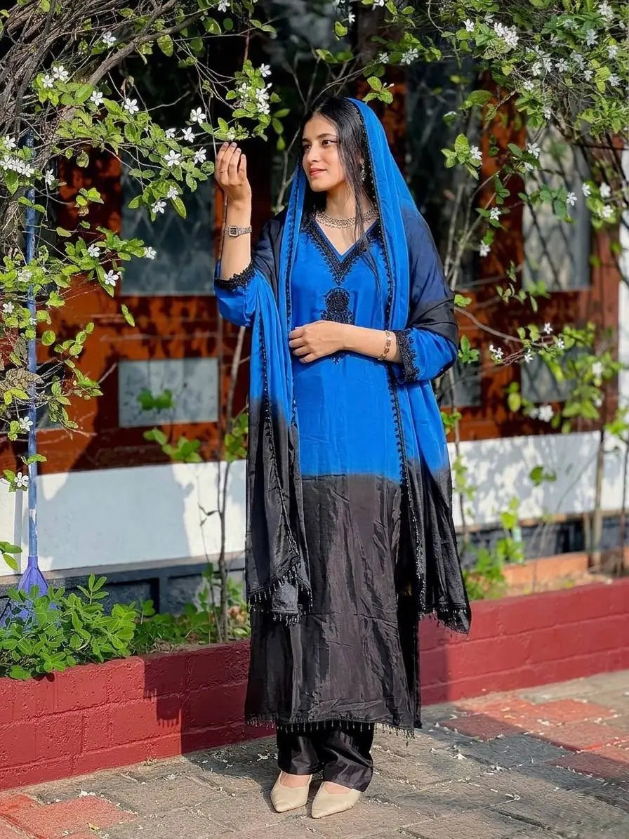 Beautiful Beads work Straight Suit Set for Festive and Family Occasions