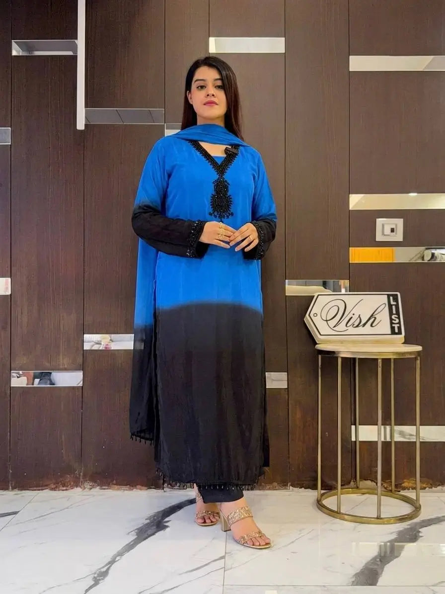 Beautiful Beads work Straight Suit Set for Festive and Family Occasions
