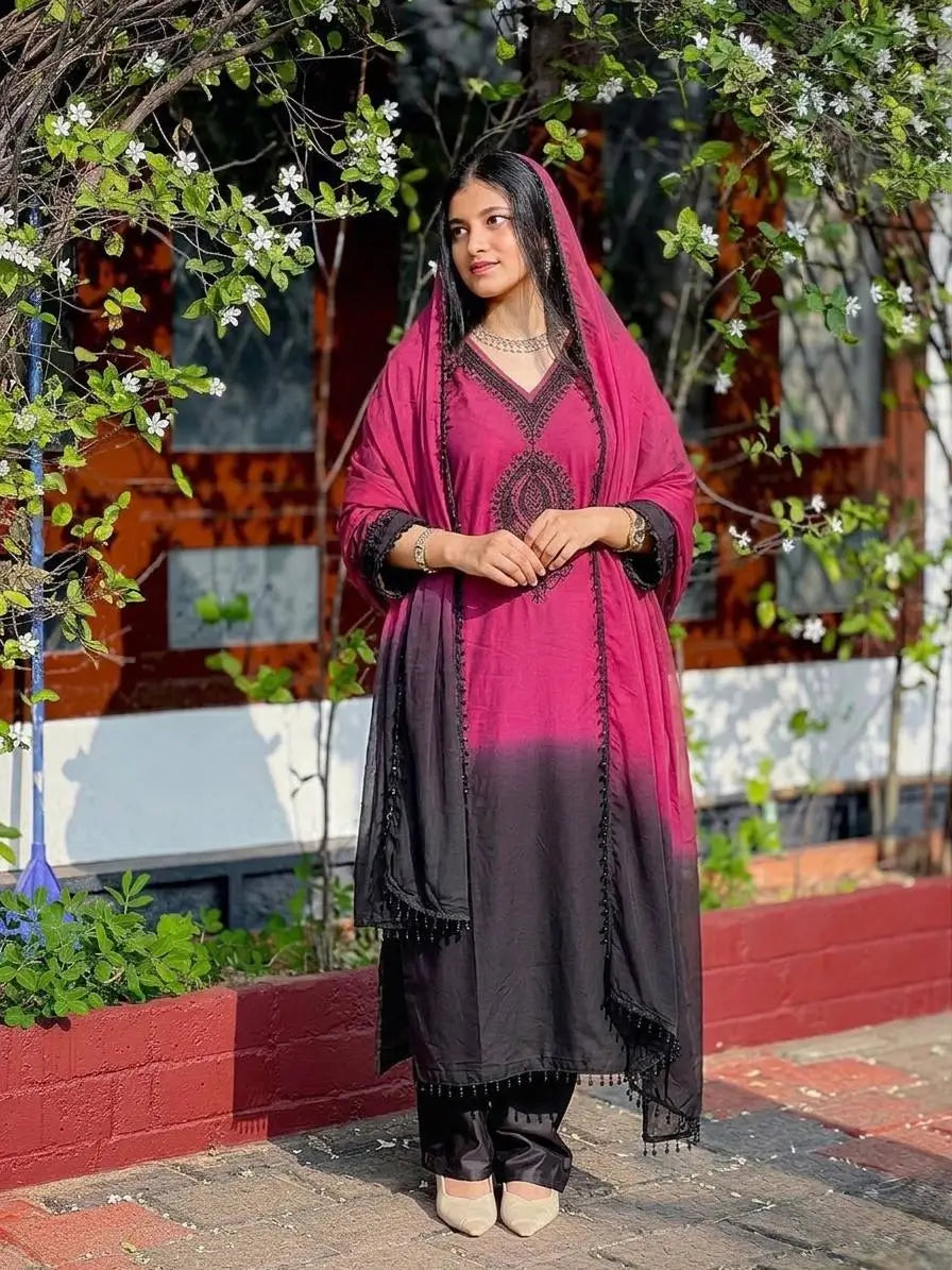 Beautiful Beads work Straight Suit Set for Festive and Family Occasions