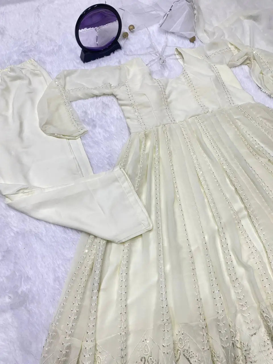 Beautiful Georgette Sequin Wave Anarkali Gown Set