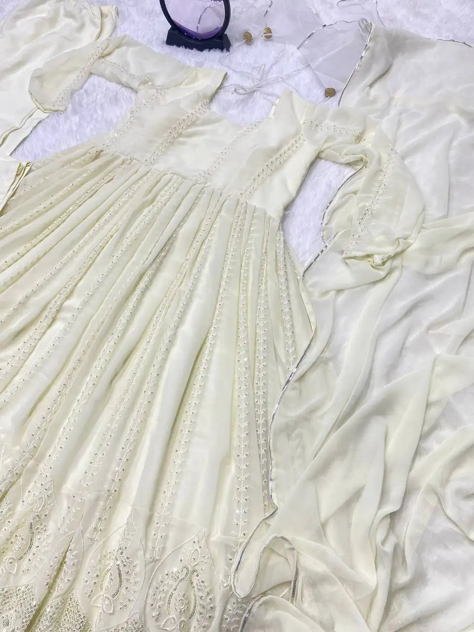 Beautiful Georgette Sequin Wave Anarkali Gown Set