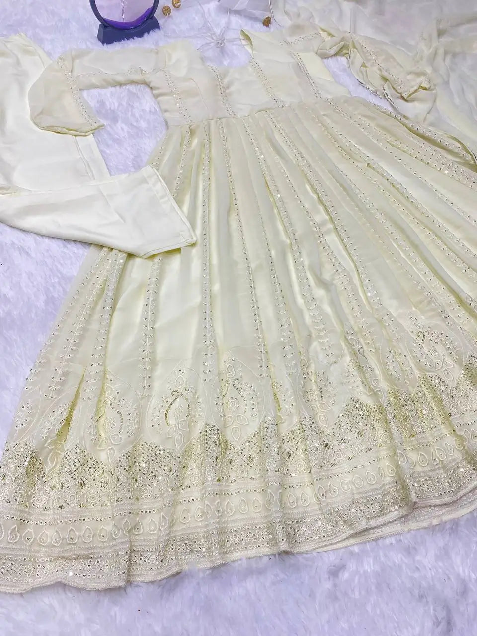 Beautiful Georgette Sequin Wave Anarkali Gown Set