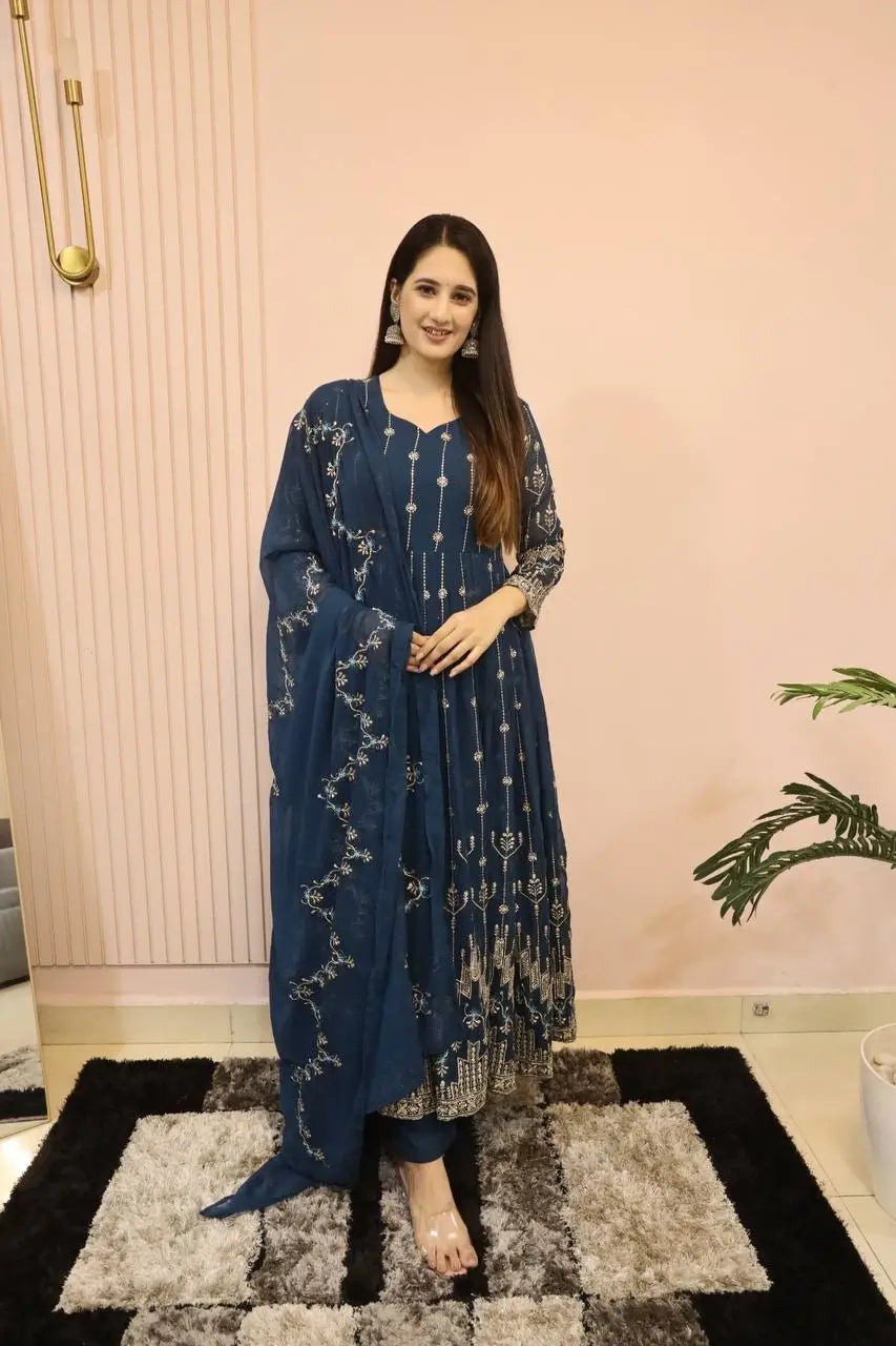 Beautiful Georgette Sequin Wave Anarkali Gown Set