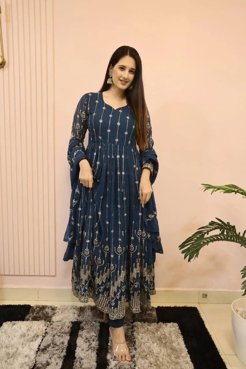 Beautiful Georgette Sequin Wave Anarkali Gown Set