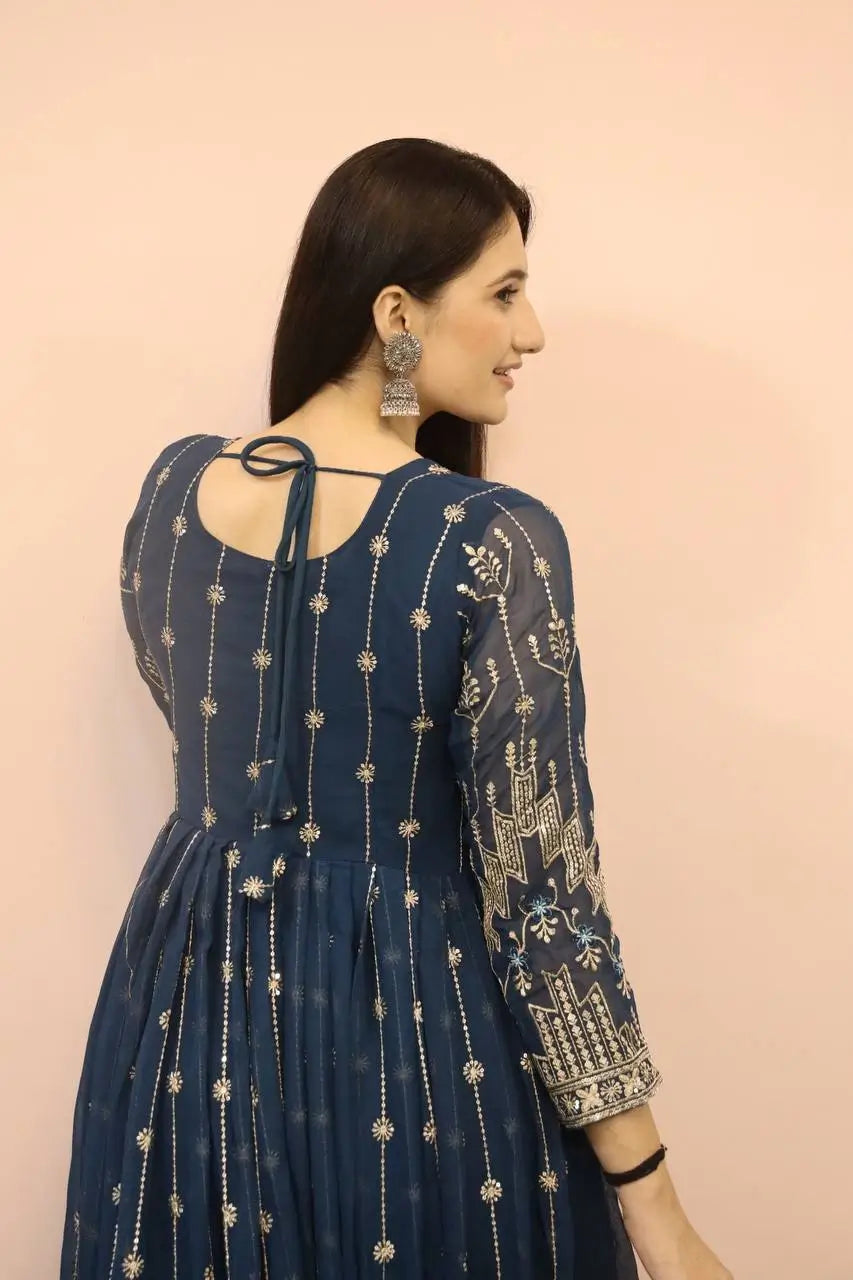 Beautiful Georgette Sequin Wave Anarkali Gown Set
