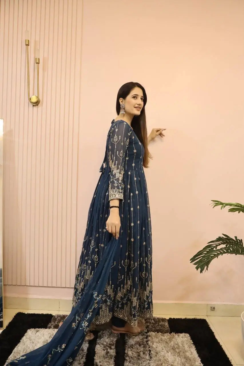 Beautiful Georgette Sequin Wave Anarkali Gown Set