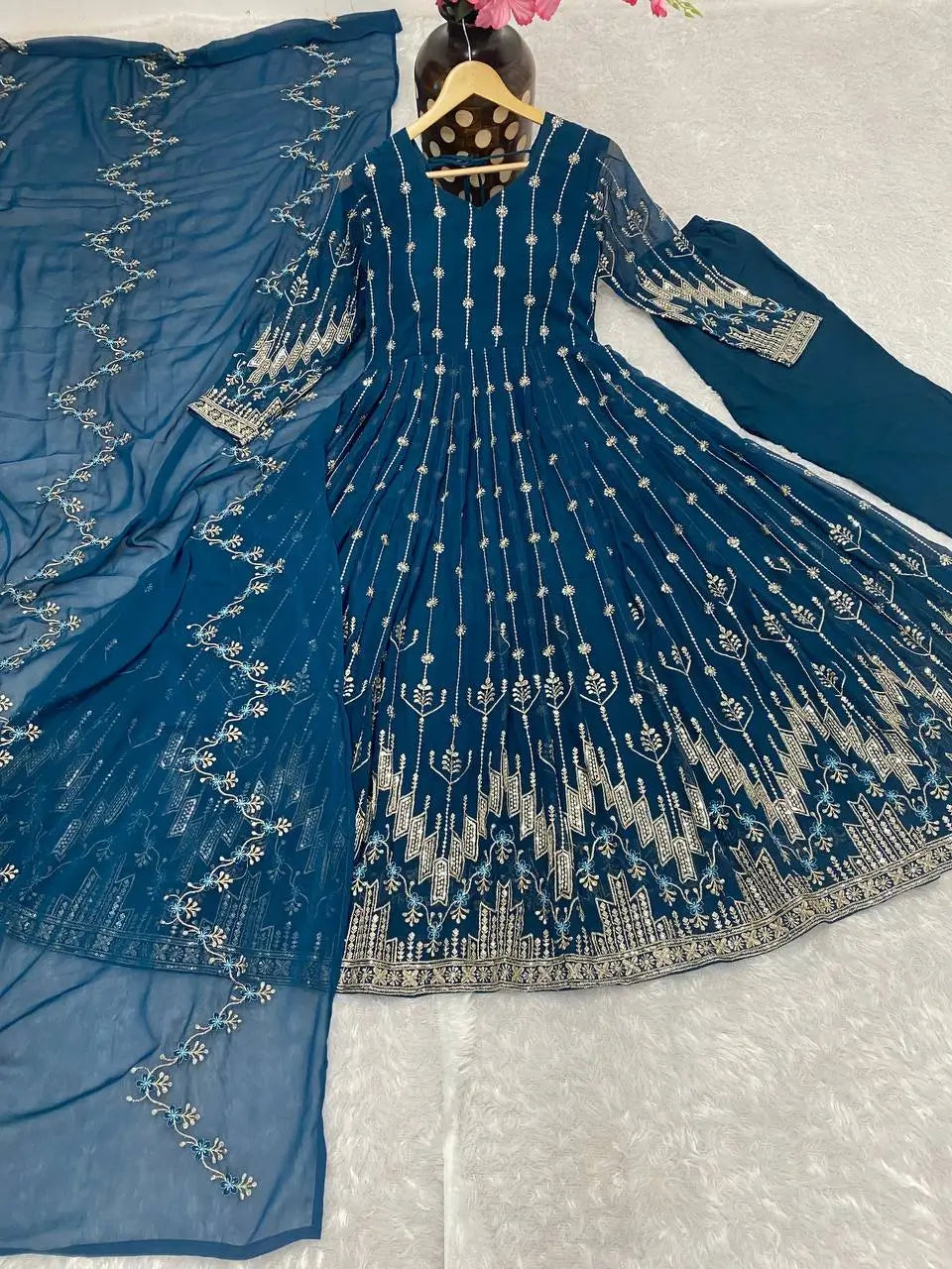 Beautiful Georgette Sequin Wave Anarkali Gown Set