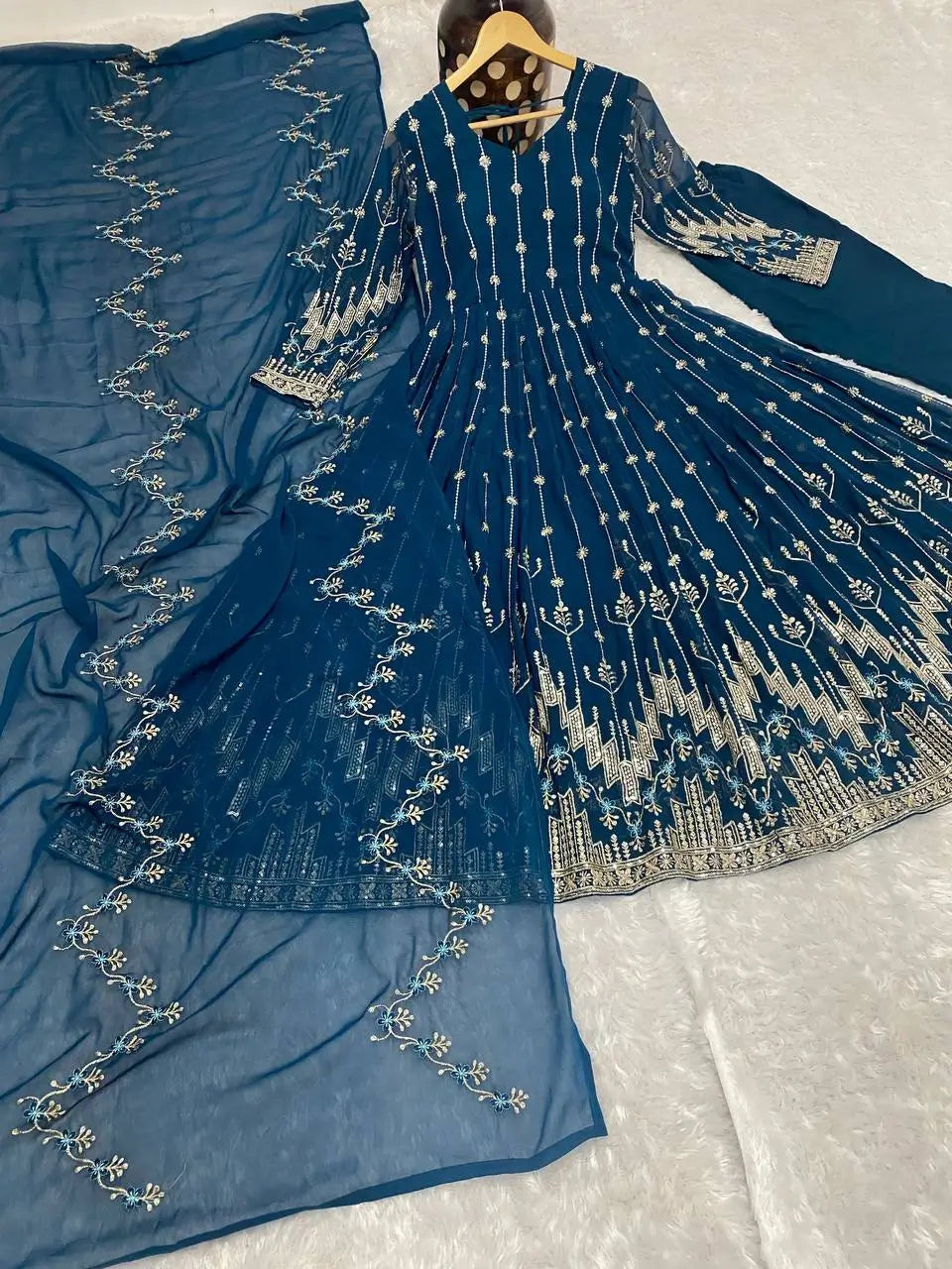 Beautiful Georgette Sequin Wave Anarkali Gown Set