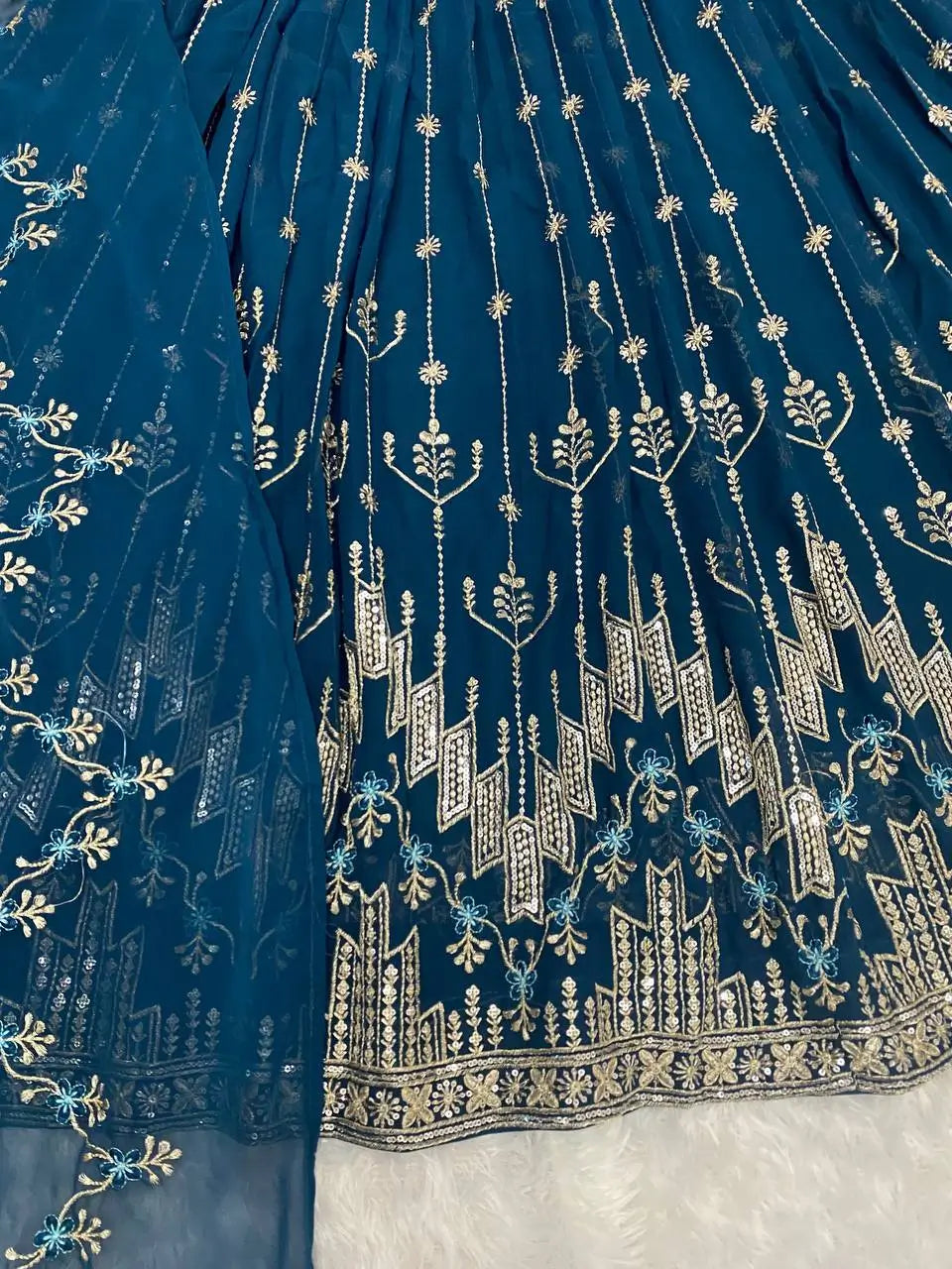 Beautiful Georgette Sequin Wave Anarkali Gown Set