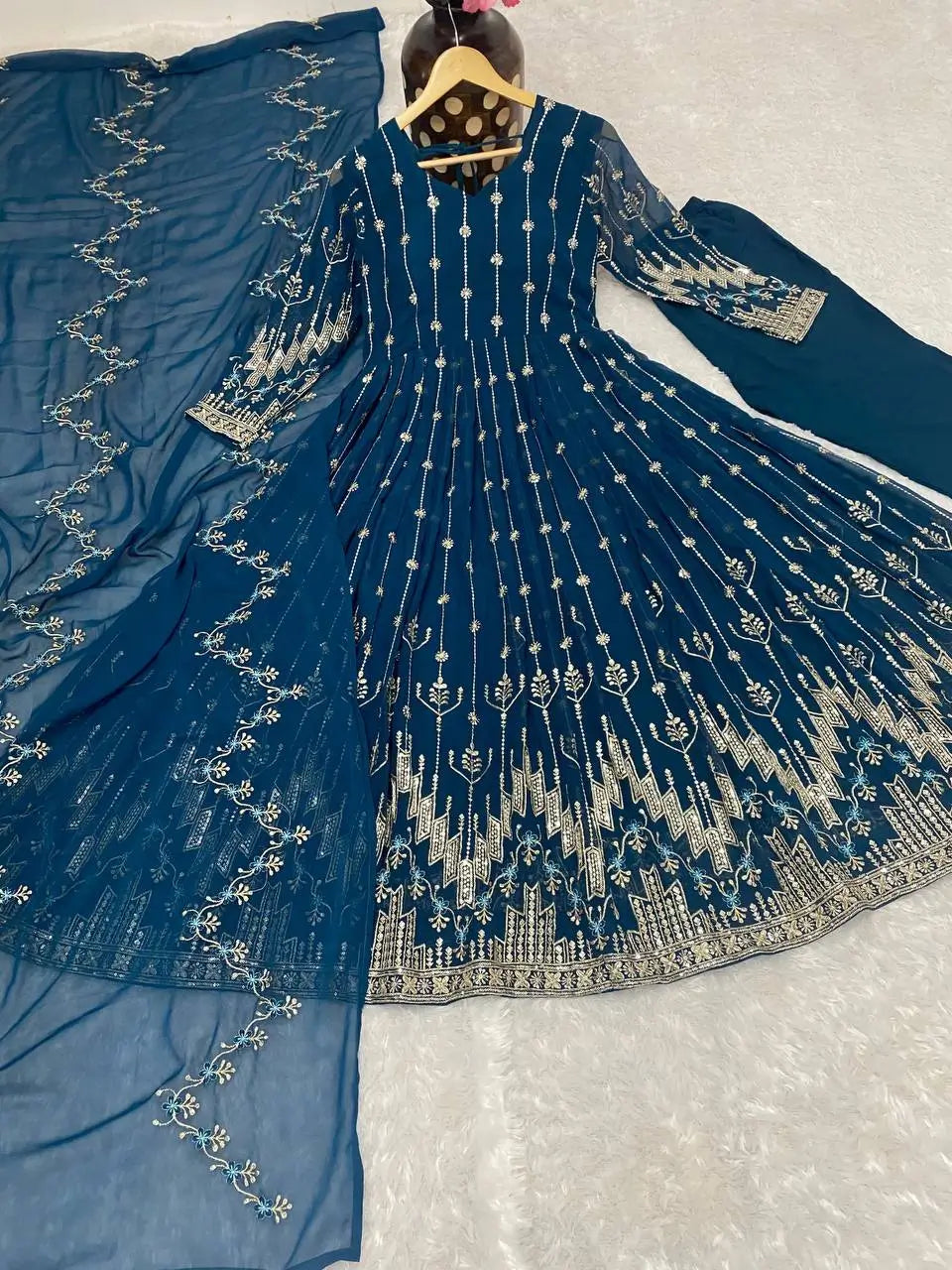 Beautiful Georgette Sequin Wave Anarkali Gown Set