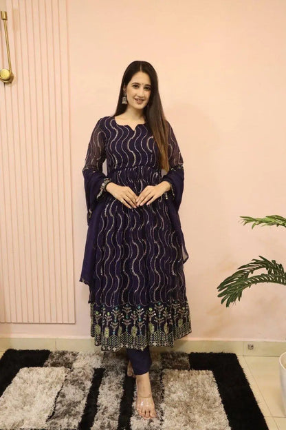 Beautiful Georgette Sequin Wave Anarkali Gown Set
