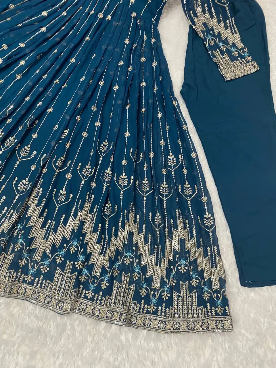 Beautiful Georgette Sequin Wave Anarkali Gown Set
