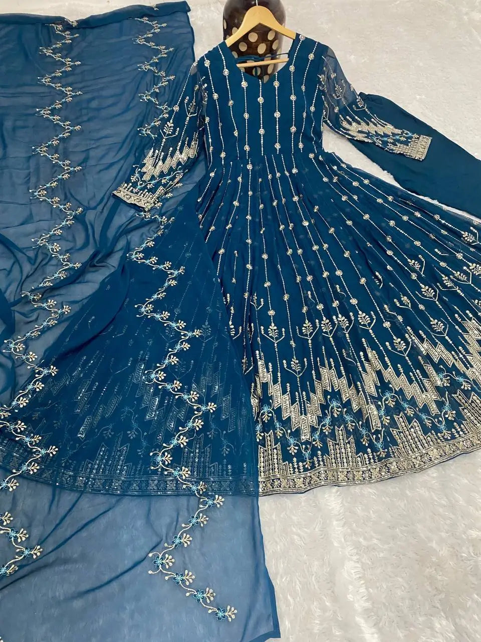 Beautiful Georgette Sequin Wave Anarkali Gown Set