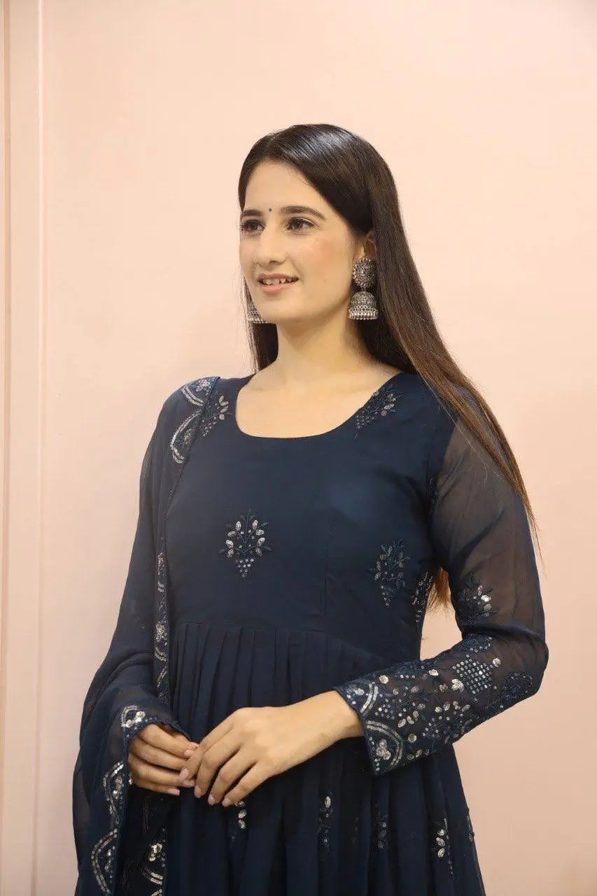 Beautiful Georgette Sequin Wave Anarkali Gown Set