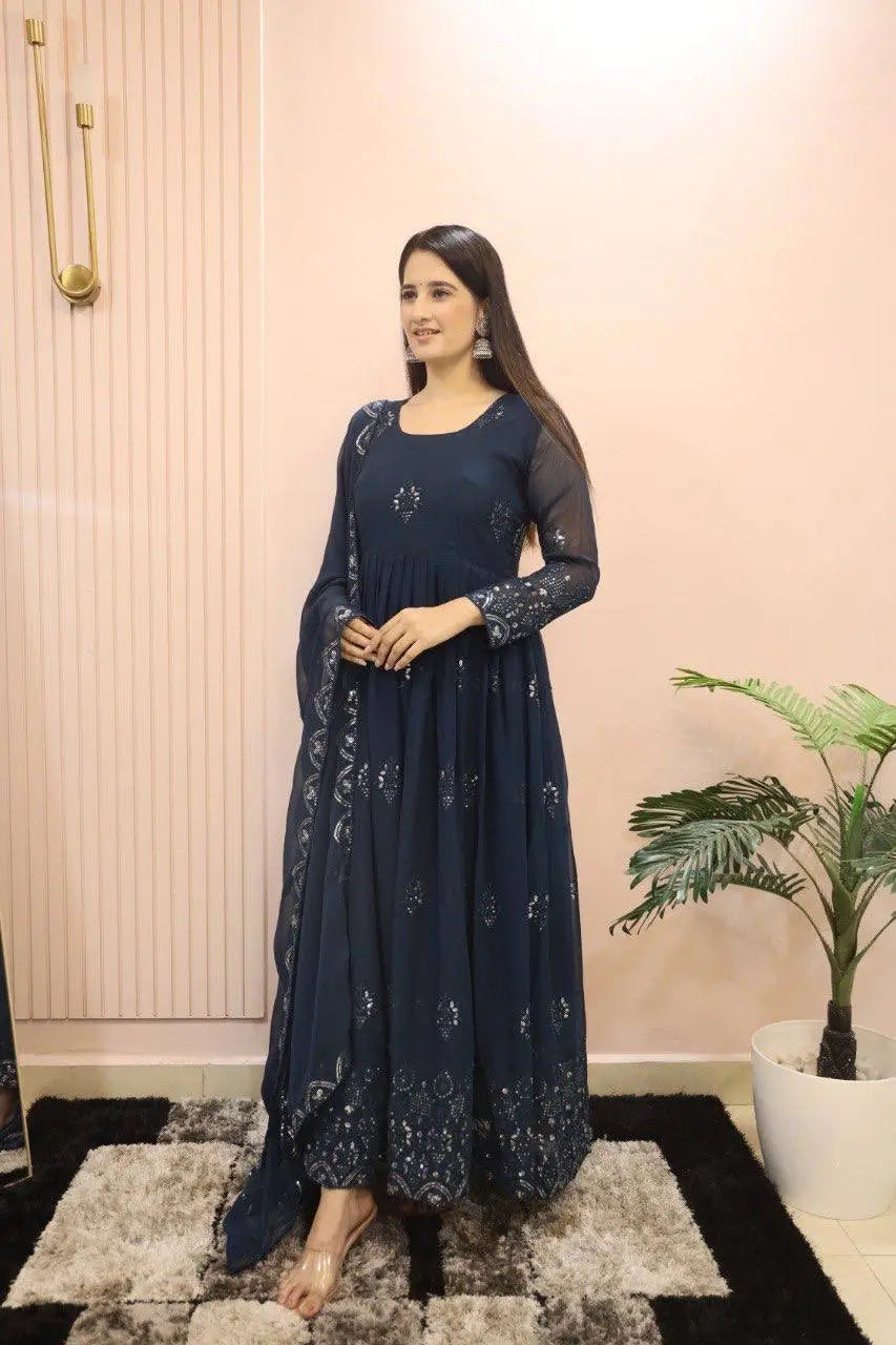 Beautiful Georgette Sequin Wave Anarkali Gown Set