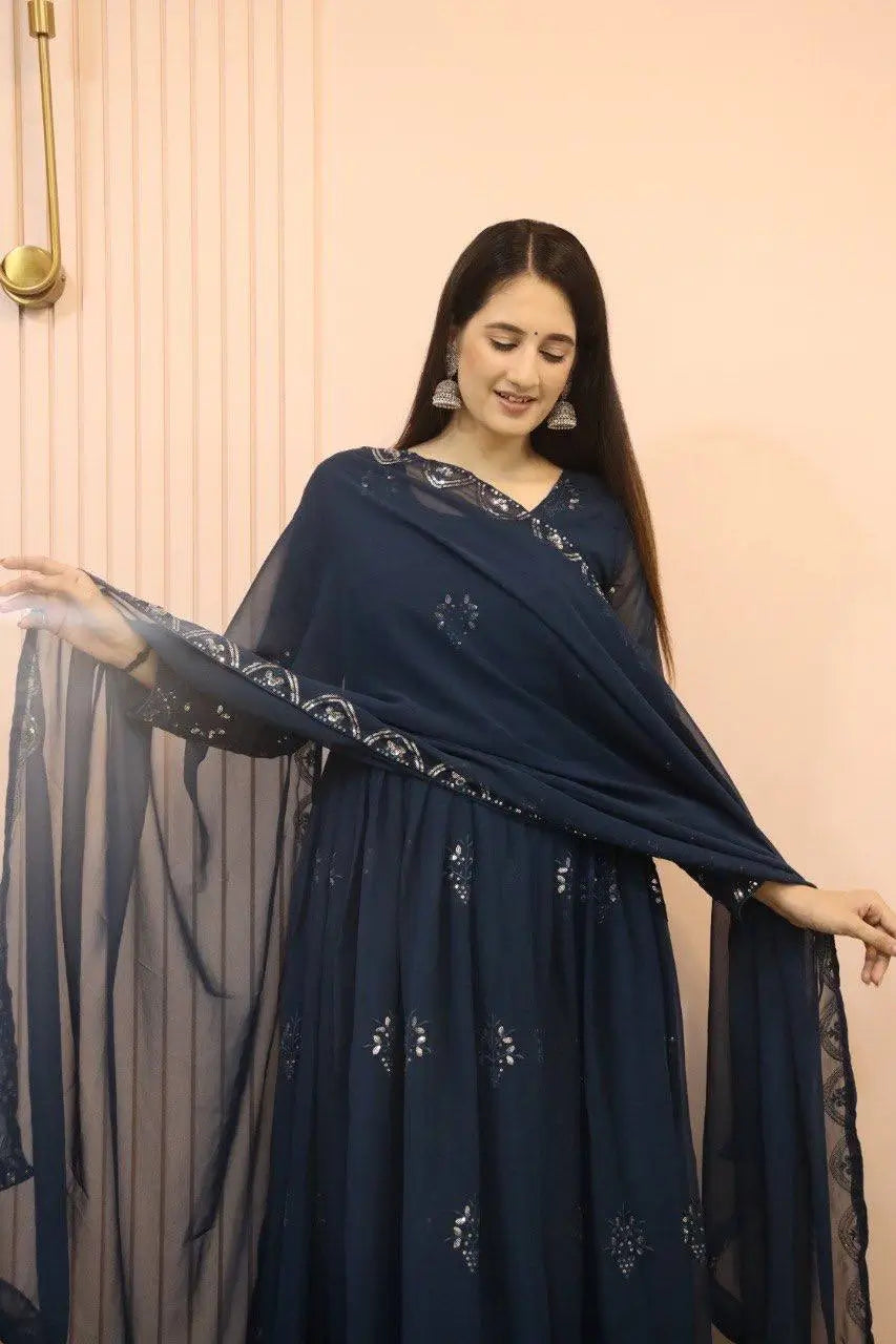 Beautiful Georgette Sequin Wave Anarkali Gown Set