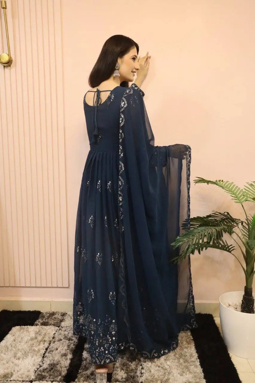 Beautiful Georgette Sequin Wave Anarkali Gown Set