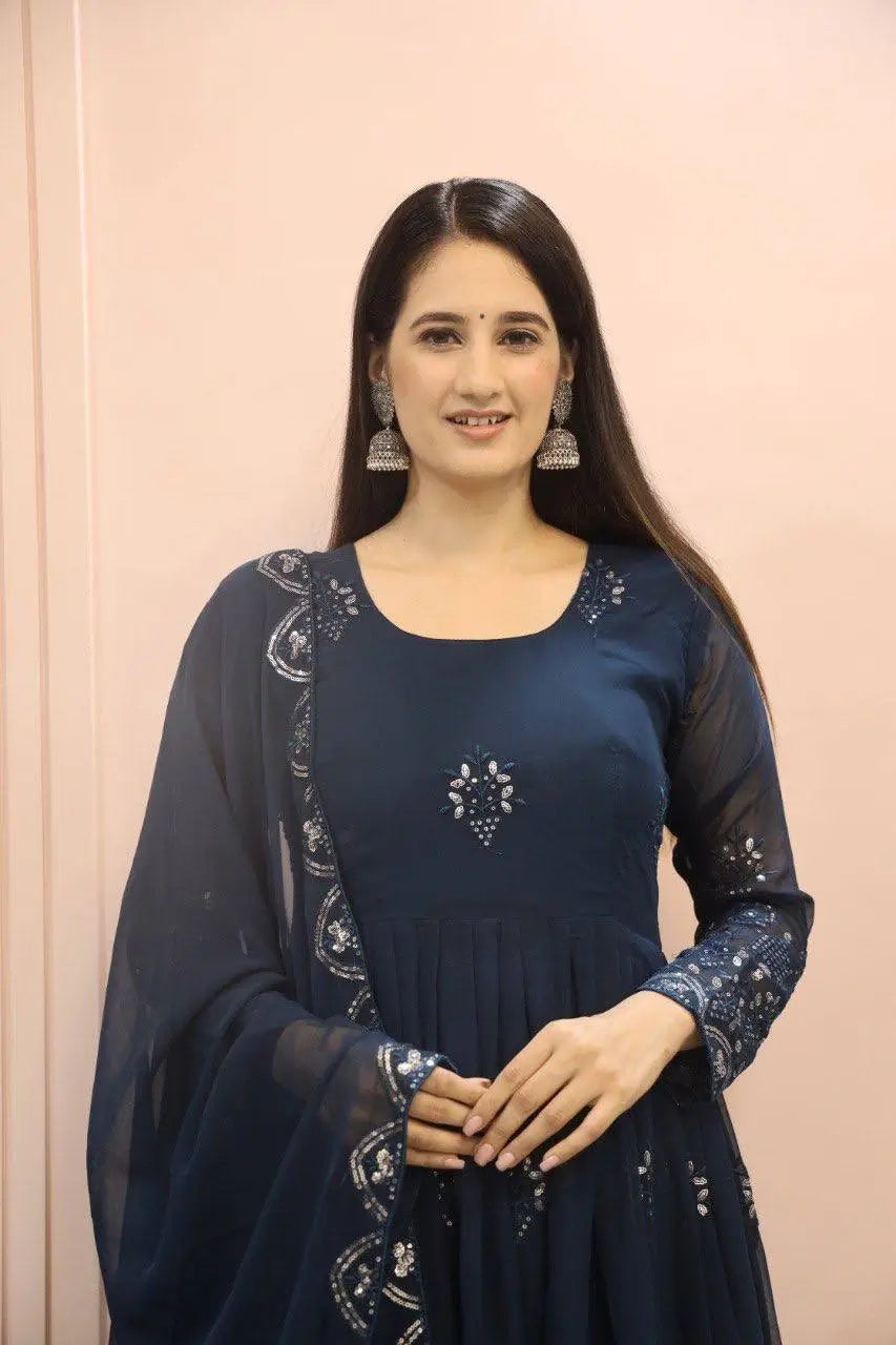 Beautiful Georgette Sequin Wave Anarkali Gown Set