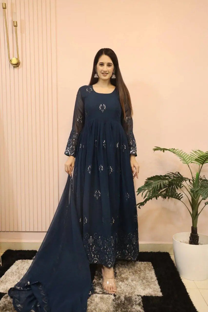 Beautiful Georgette Sequin Wave Anarkali Gown Set