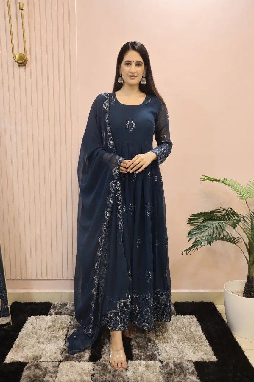 Beautiful Georgette Sequin Wave Anarkali Gown Set
