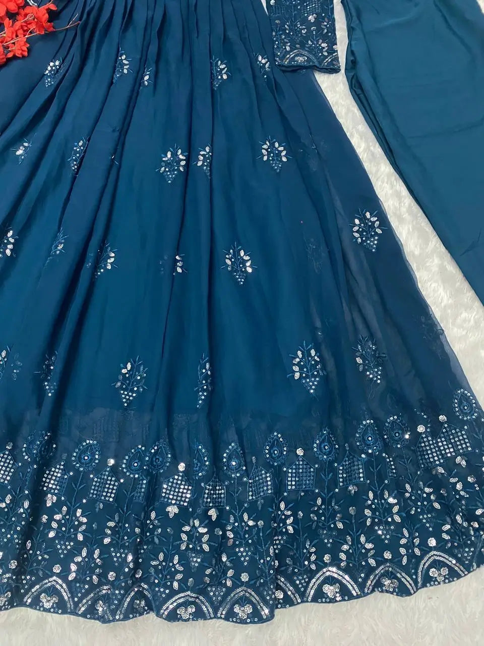 Beautiful Georgette Sequin Wave Anarkali Gown Set
