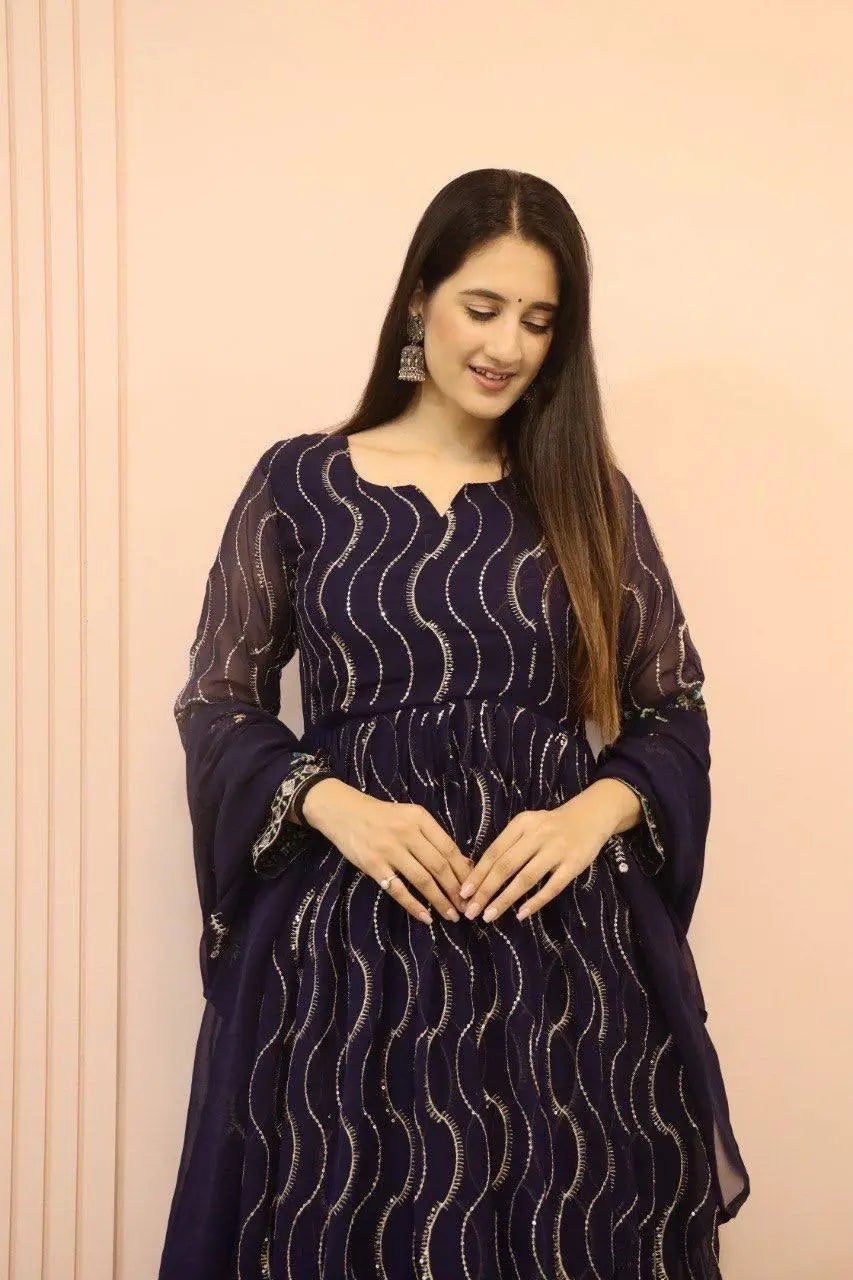 Beautiful Georgette Sequin Wave Anarkali Gown Set