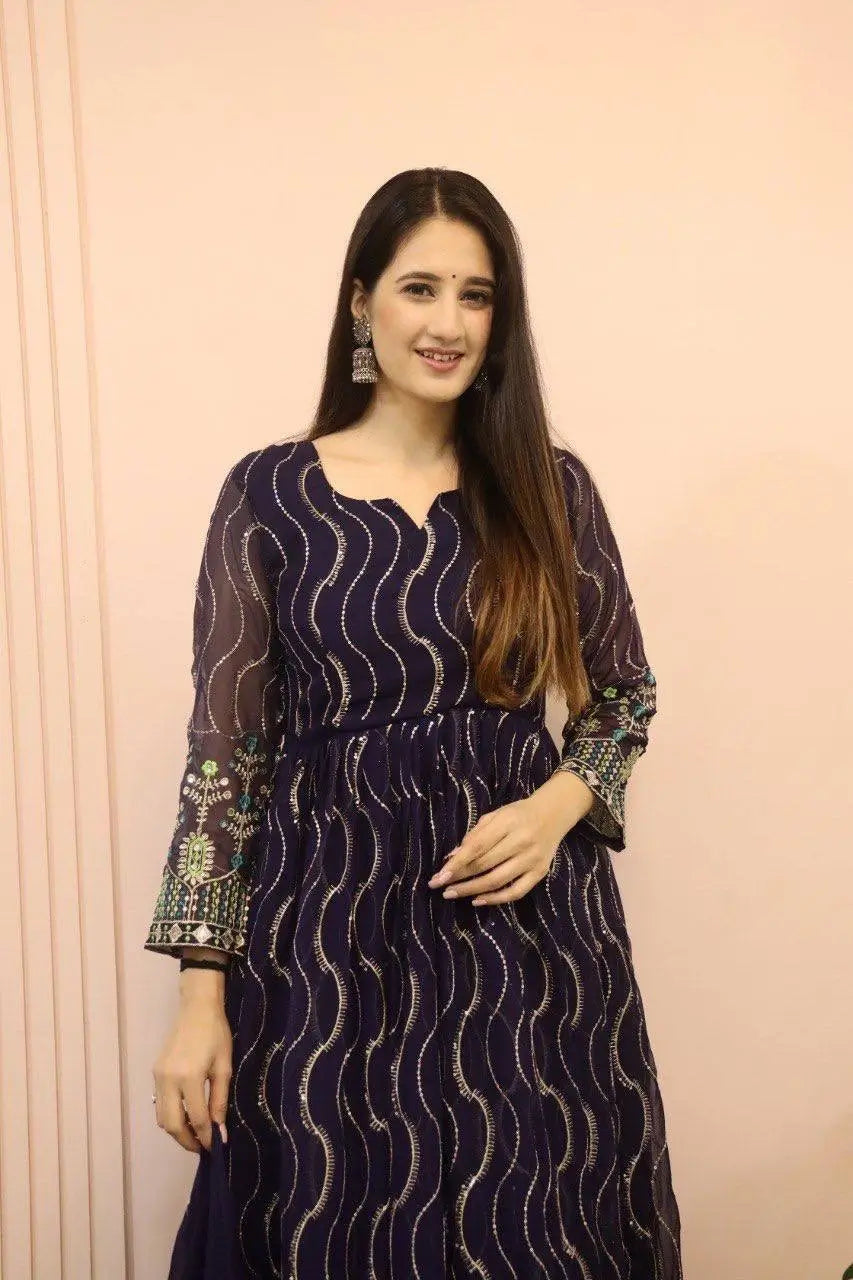 Beautiful Georgette Sequin Wave Anarkali Gown Set