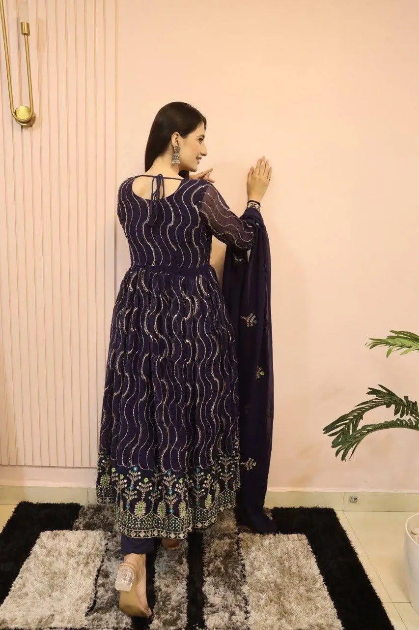 Beautiful Georgette Sequin Wave Anarkali Gown Set