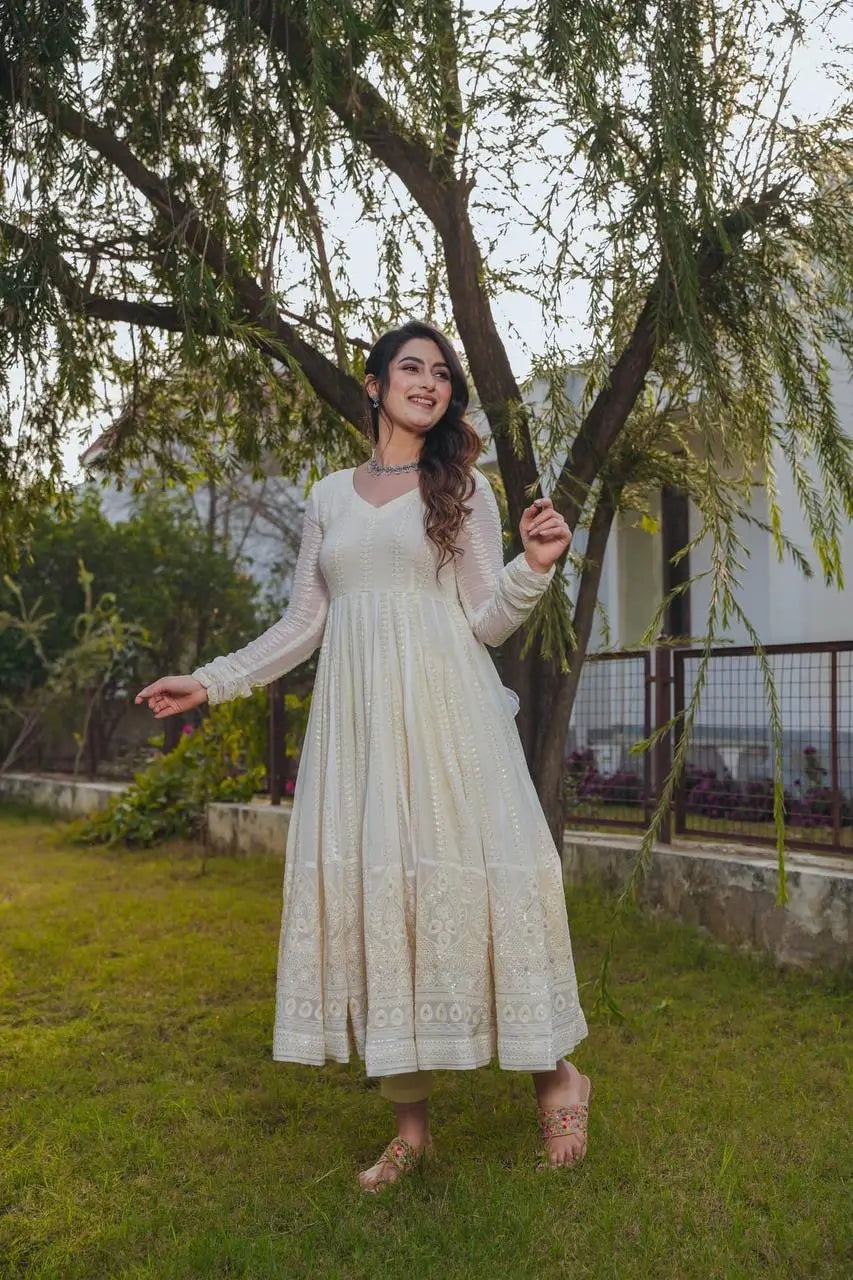 Beautiful Georgette Sequin Wave Anarkali Gown Set