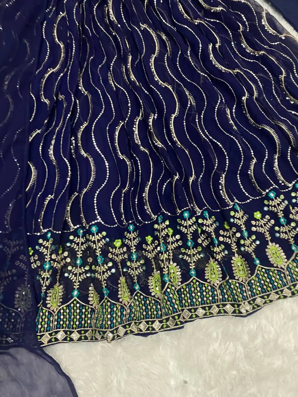 Beautiful Georgette Sequin Wave Anarkali Gown Set