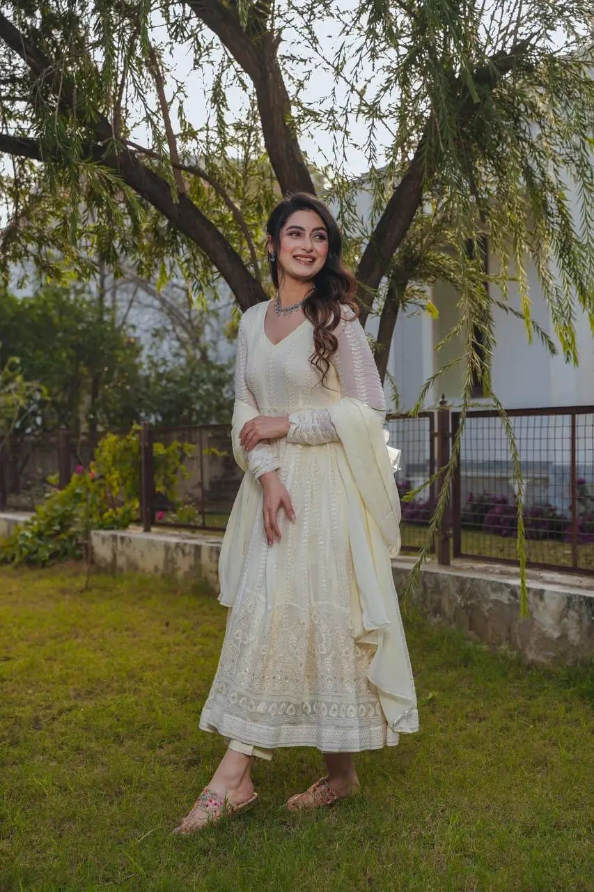 Beautiful Georgette Sequin Wave Anarkali Gown Set