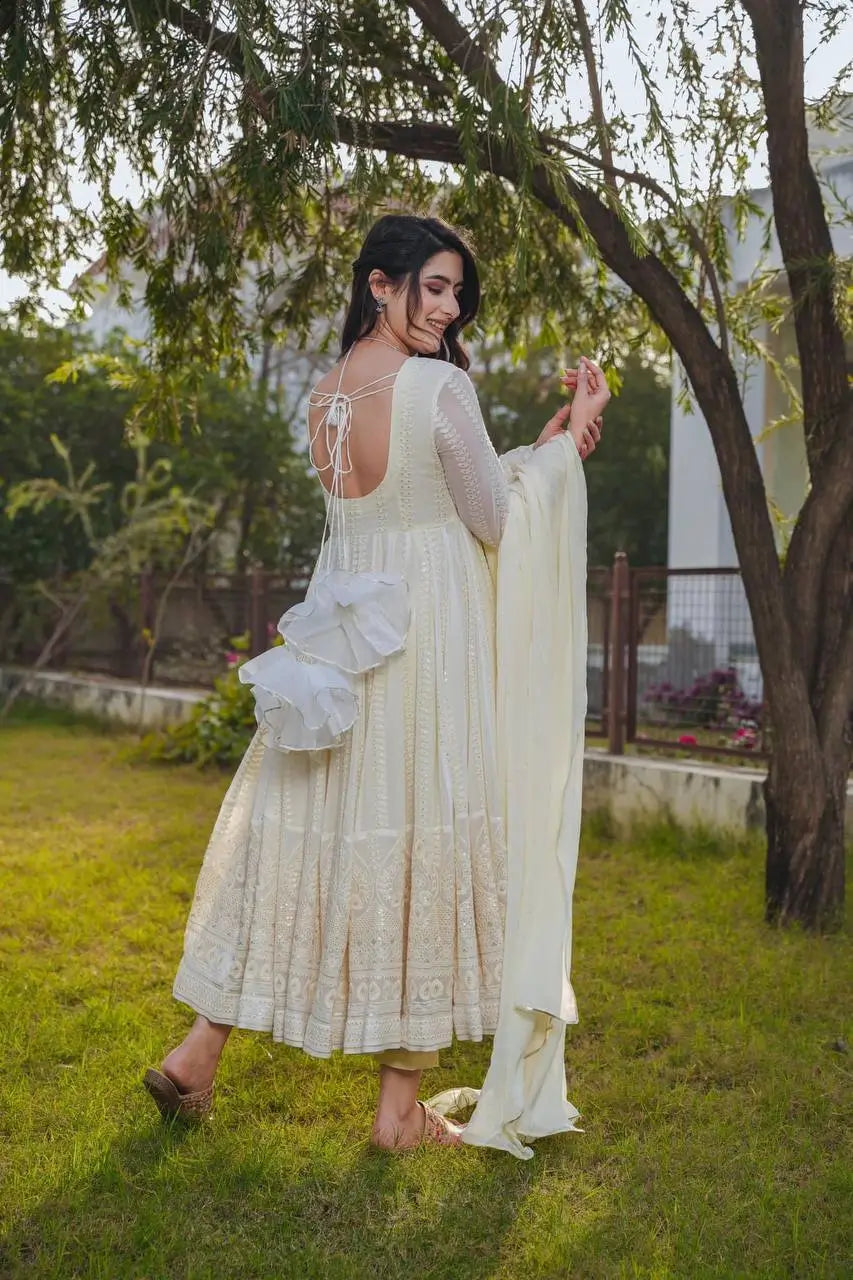 Beautiful Georgette Sequin Wave Anarkali Gown Set