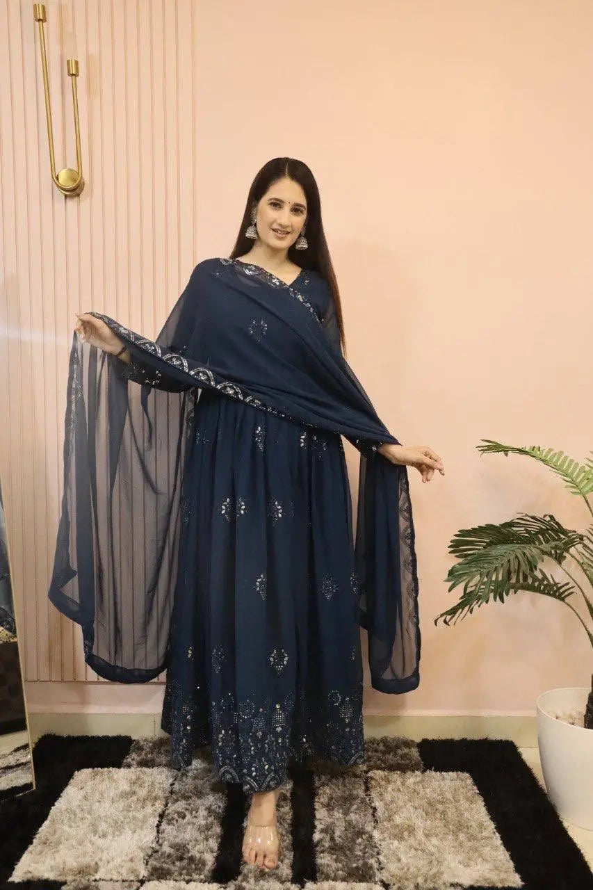 Beautiful Georgette Sequin Wave Anarkali Gown Set