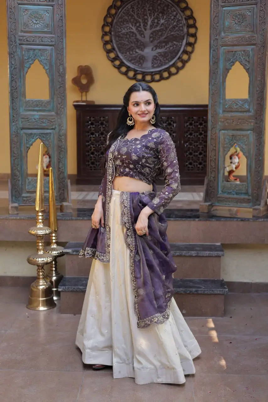 Beautiful Lehenga Choli with Zari Sequin Dupatta for Wedding Festive Party Wear