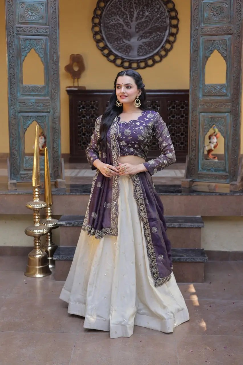Beautiful Lehenga Choli with Zari Sequin Dupatta for Wedding Festive Party Wear