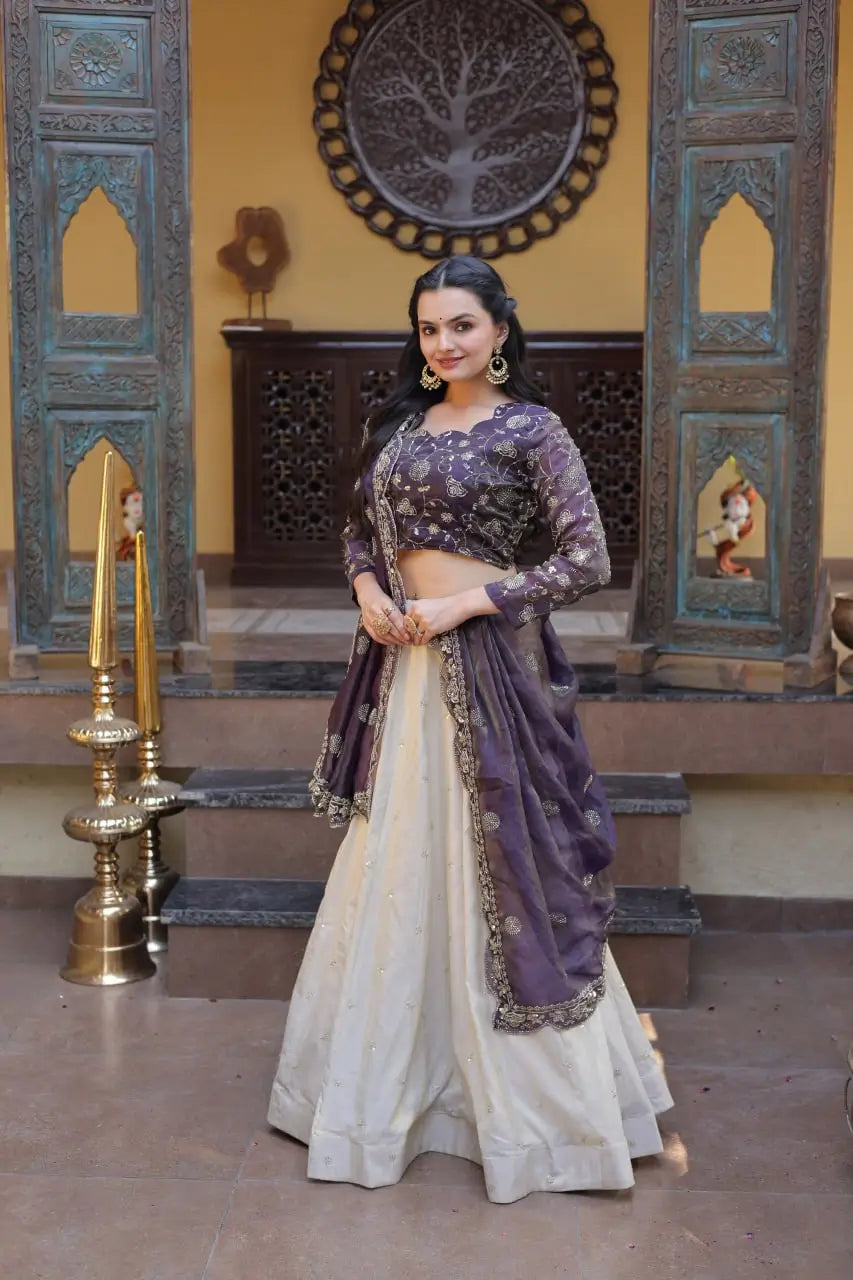 Beautiful Lehenga Choli with Zari Sequin Dupatta for Wedding Festive Party Wear