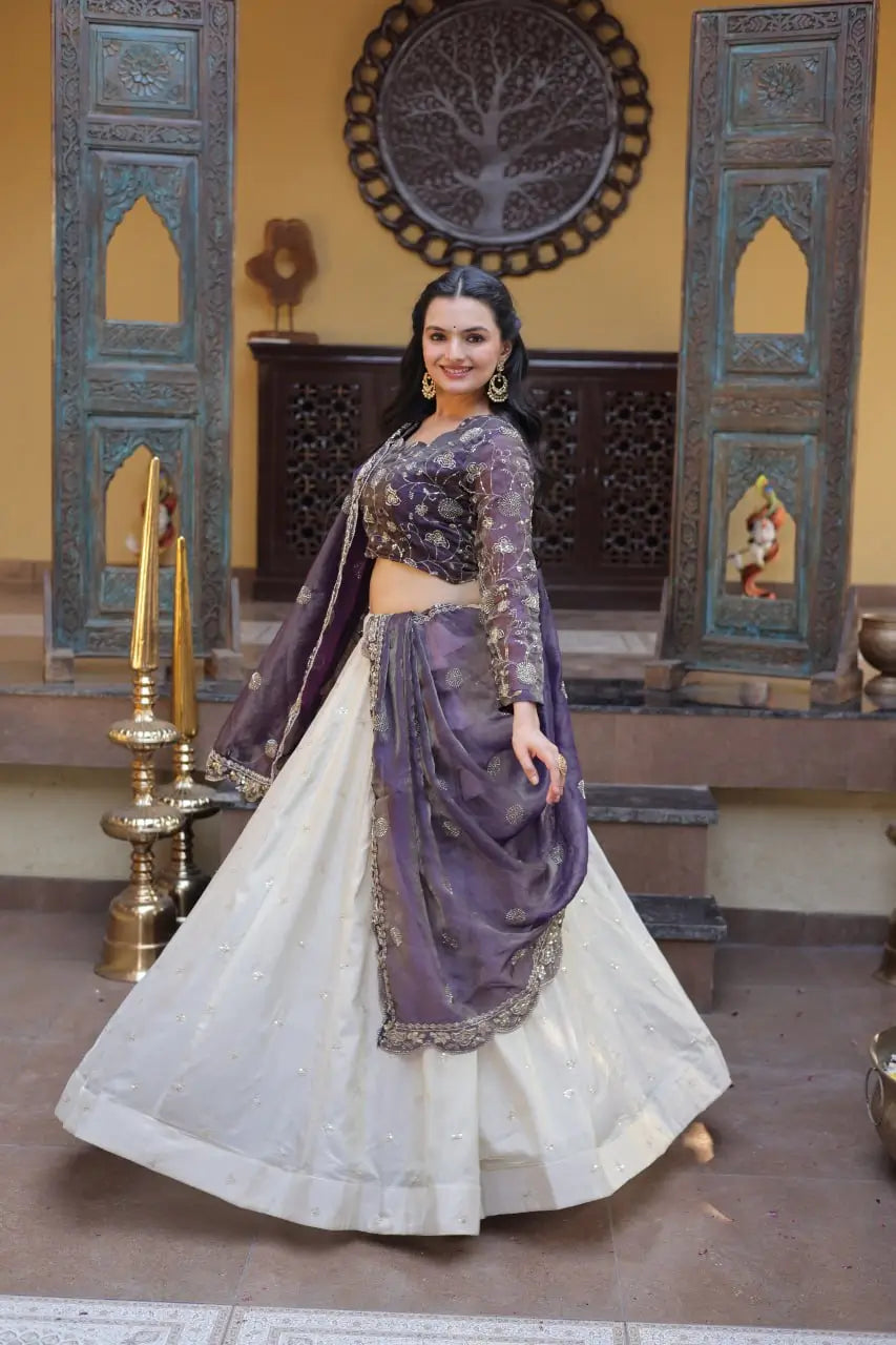 Beautiful Lehenga Choli with Zari Sequin Dupatta for Wedding Festive Party Wear