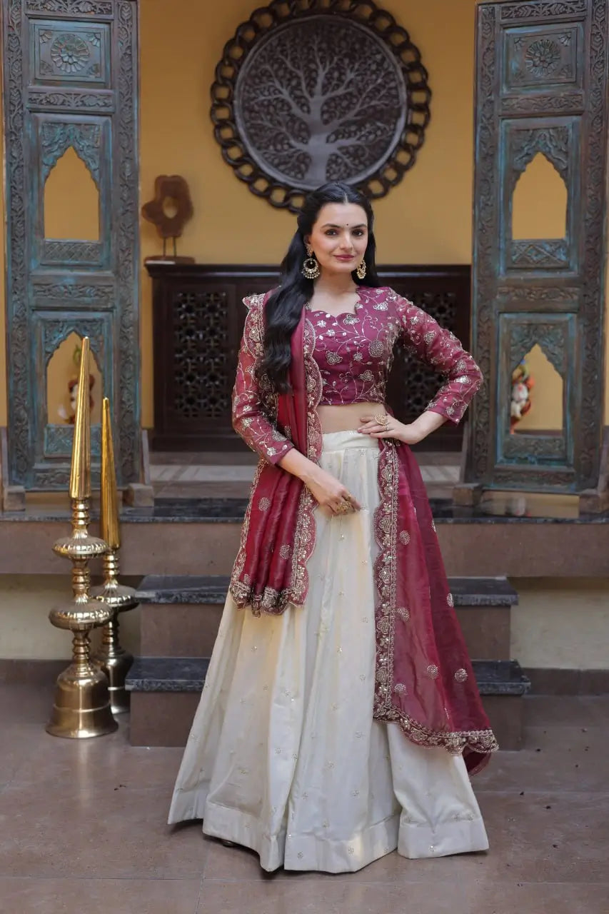 Beautiful Lehenga Choli with Zari Sequin Dupatta for Wedding Festive Party Wear