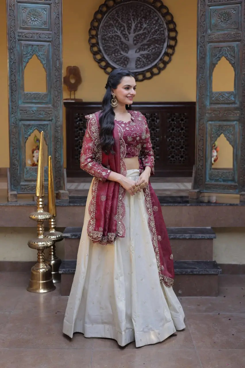 Beautiful Lehenga Choli with Zari Sequin Dupatta for Wedding Festive Party Wear