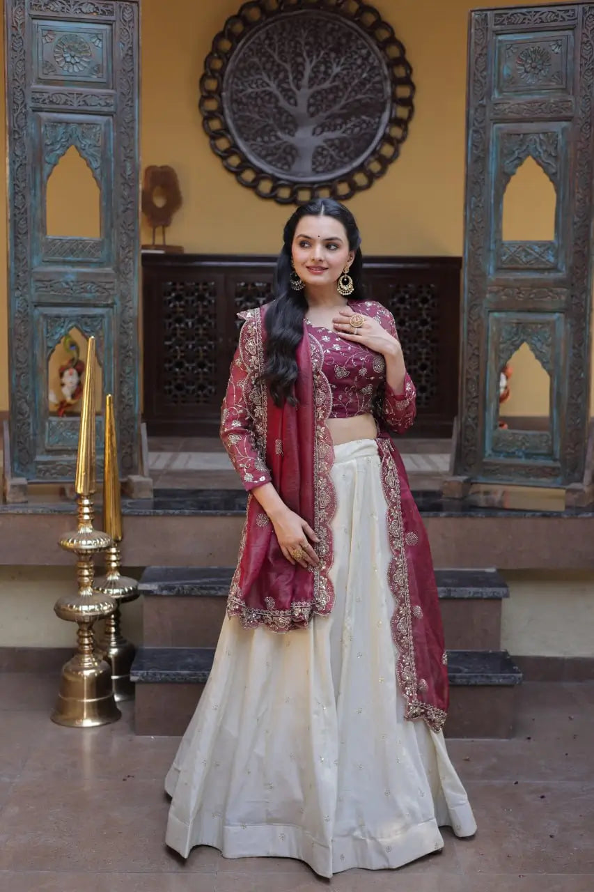 Beautiful Lehenga Choli with Zari Sequin Dupatta for Wedding Festive Party Wear